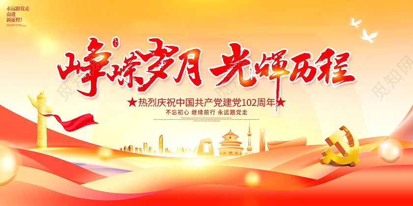 时尚大气峥嵘岁月光辉历程七一建党节宣传展板