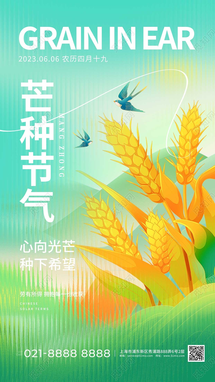 磨砂纹理芒种节气手机海报