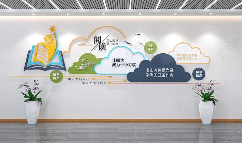 图书馆阅览室文化墙校园读书阅读标语文化墙3D文化墙