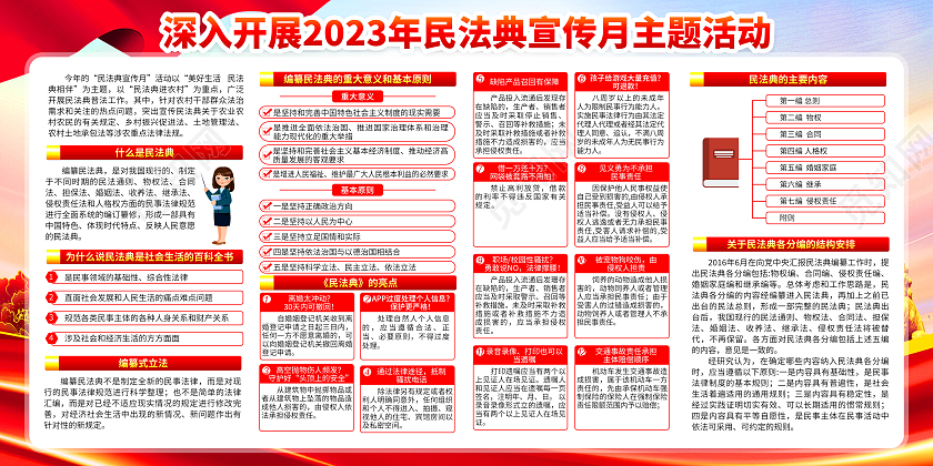 蓝色水彩风2023民法典宣传月宣传栏