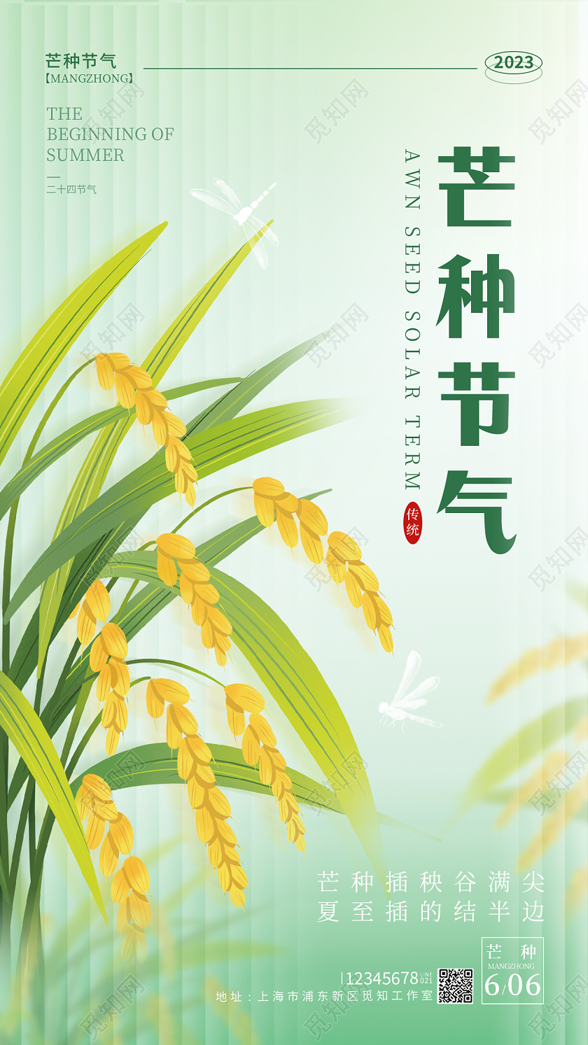 绿色简约风芒种节气手机海报