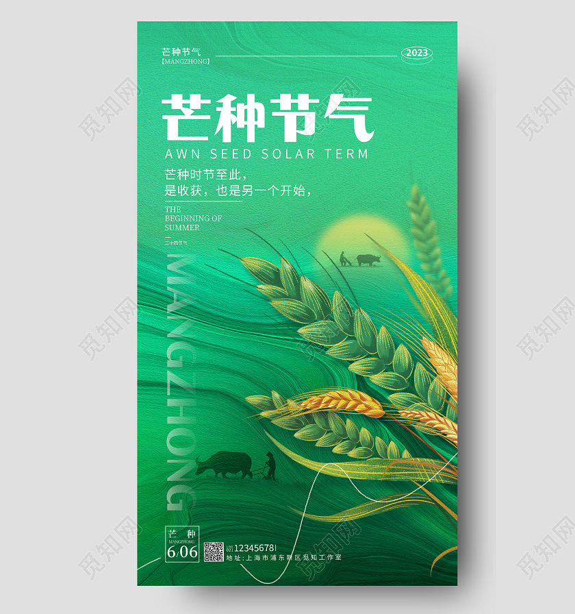 绿色抽象合成芒种节气手机宣传海报