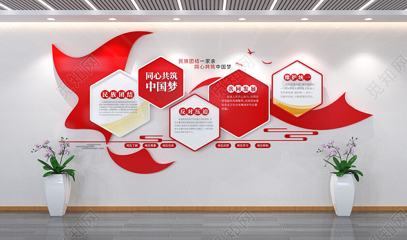 民族团结一家亲同心共筑中国梦民族团结文化墙3D文化墙