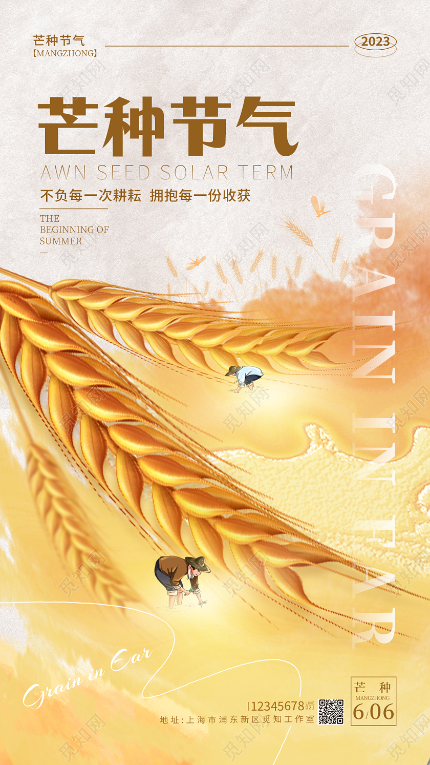 黄色微缩风芒种节气手机宣传海报