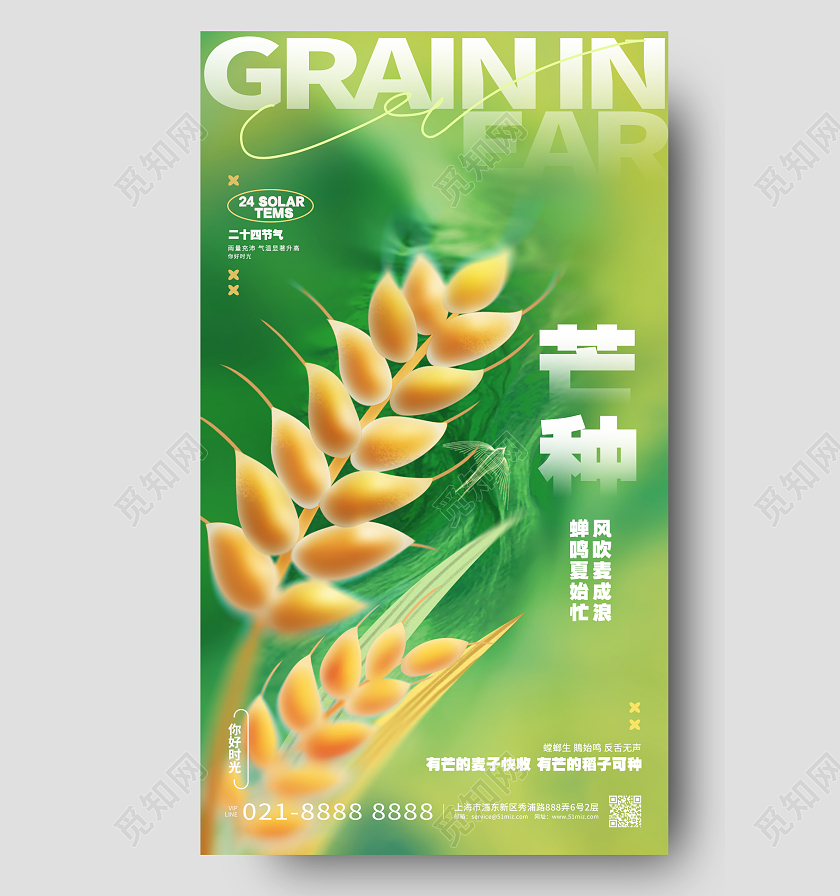 绿色弥散风二十四节气芒种节气手机海报