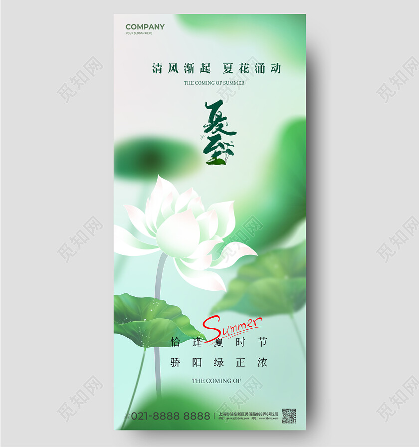 小清新夏至节气二十四节气插画手机宣传海报