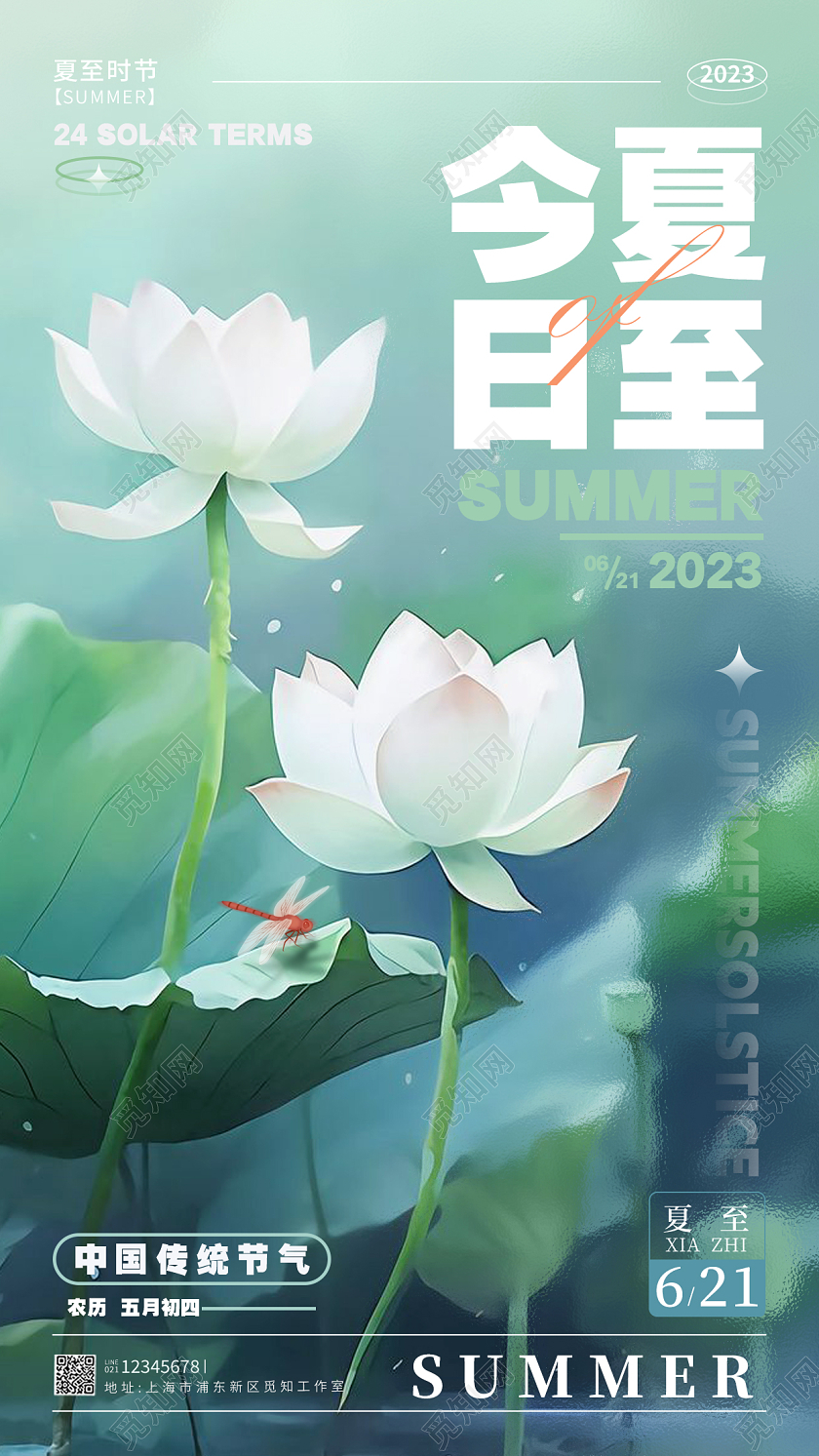 渐变色磨砂纹理风今日夏至节气手机宣传海报
