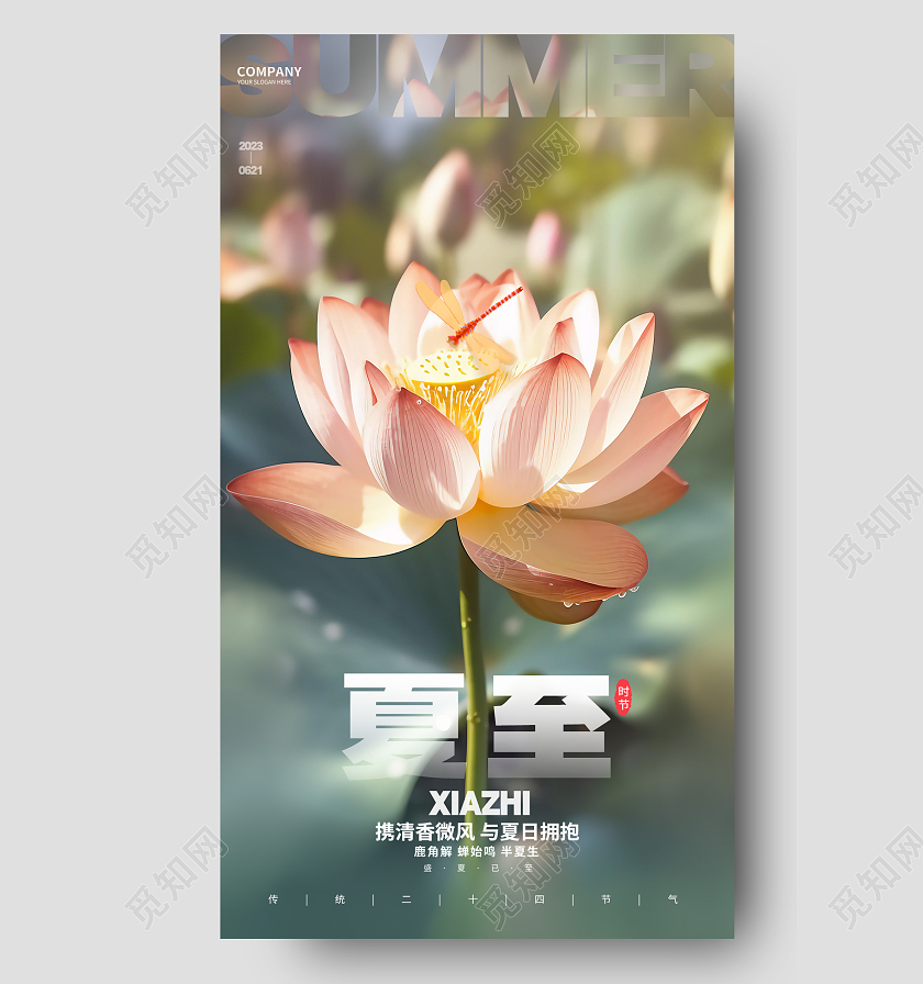 创意简约二十四节气夏至节气手机宣传海报AI