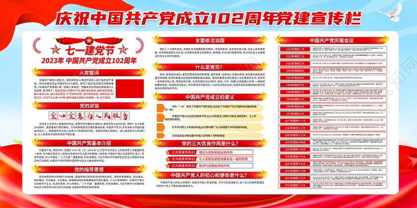 时尚大气庆祝建党102周年七一建党节党建知识宣传栏展板