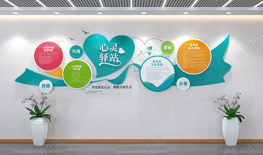 心理咨询室文化墙心灵驿站谈心室文化墙3D文化墙