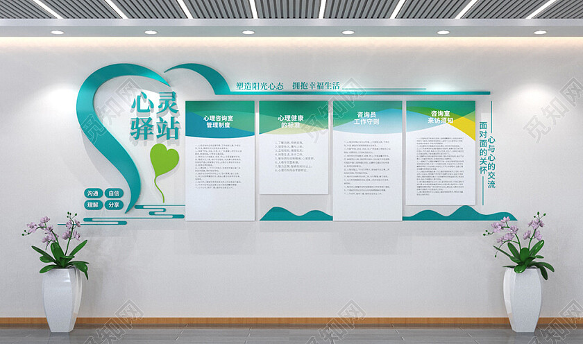 心灵驿站文化墙心理咨询室校园文化墙3D文化墙