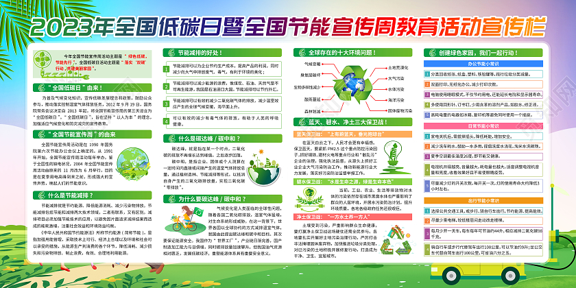 2023年蓝色清新全国节能宣传周全国低碳日宣传栏