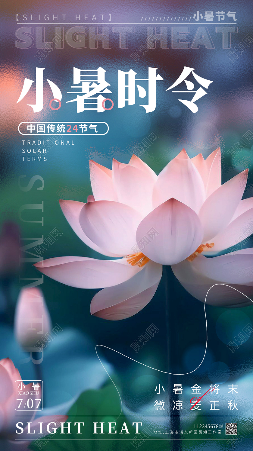 渐变色摄影实拍风小暑节气手机宣传海报