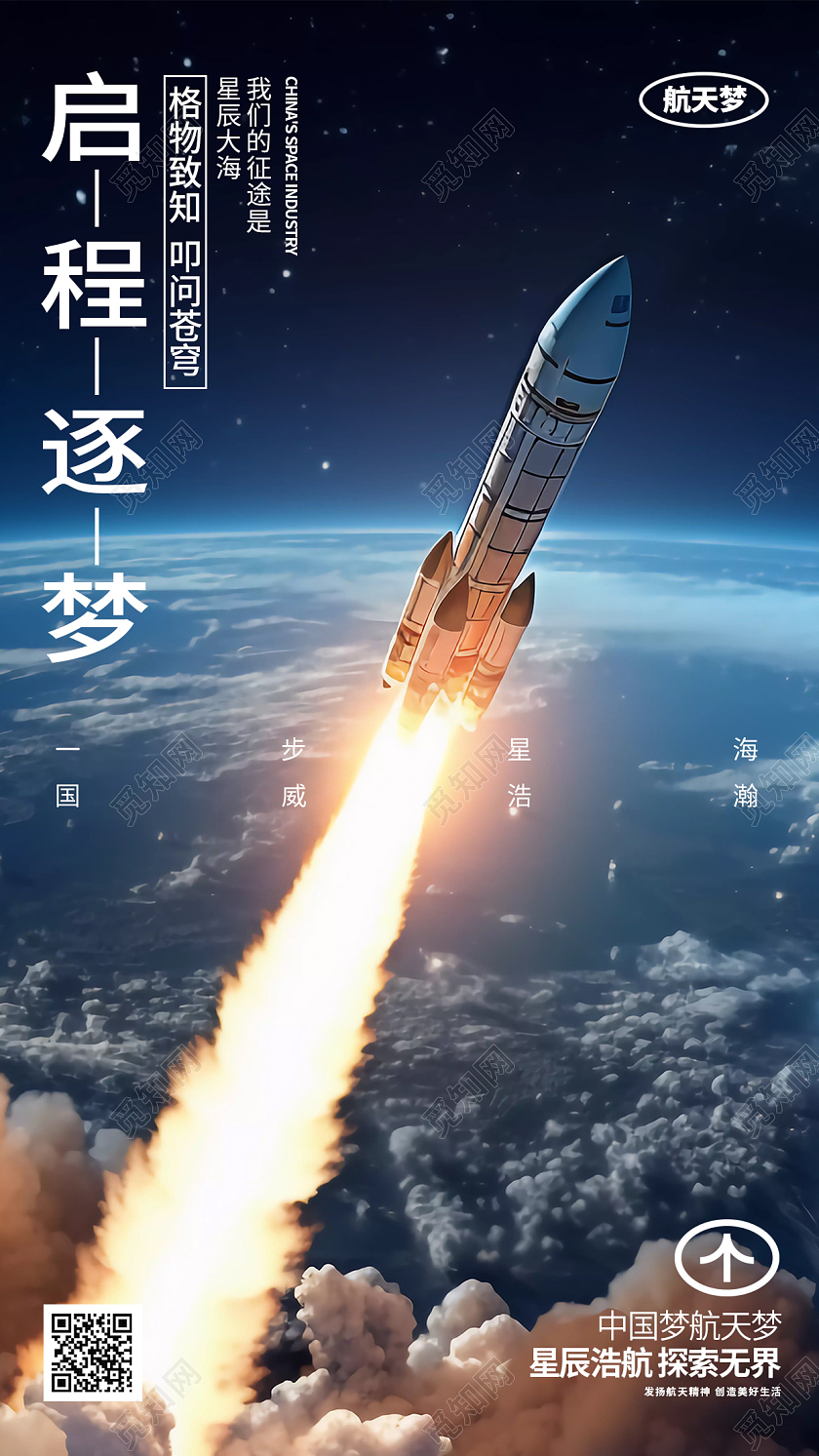 创意大气航空航天航天梦手机海报AI