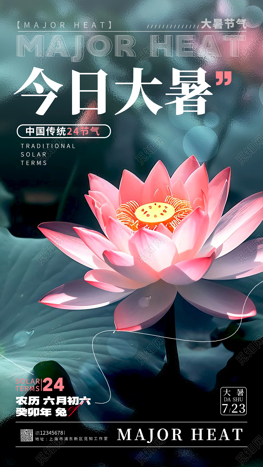 渐变色磨砂纹理风今日大暑节气手机宣传海报