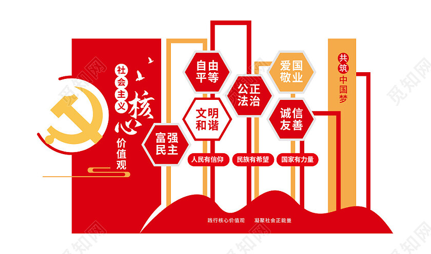 社会主义核心价值观党建党建主题3D文化墙雕塑