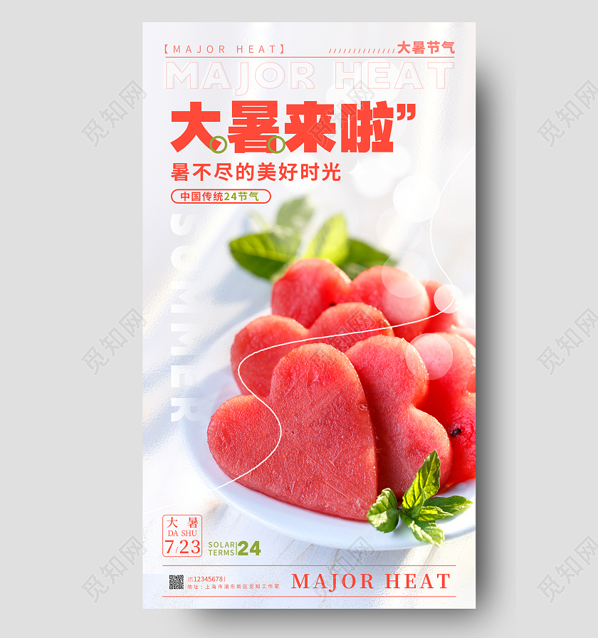 白色摄影实拍大暑节气手机宣传海报