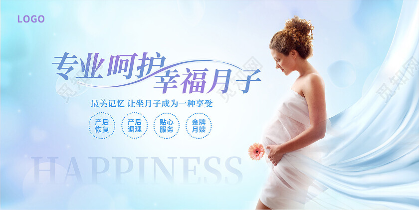 蓝色时尚母婴月子中心孕妇宣传展板