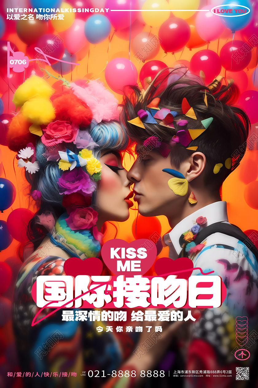 时尚简约国际接吻日宣传海报AI