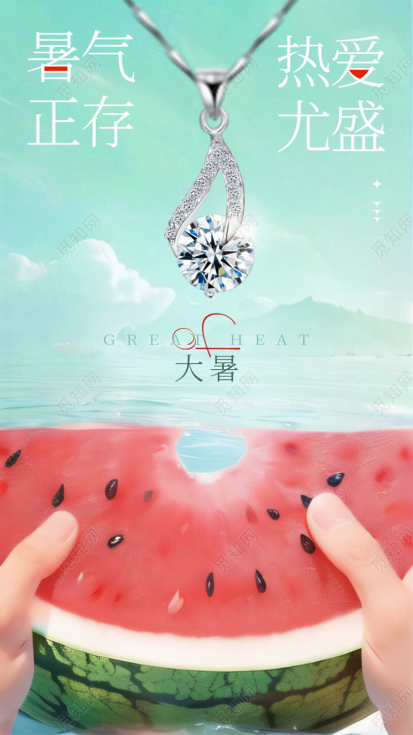 大暑节气珠宝饰品宣传海报