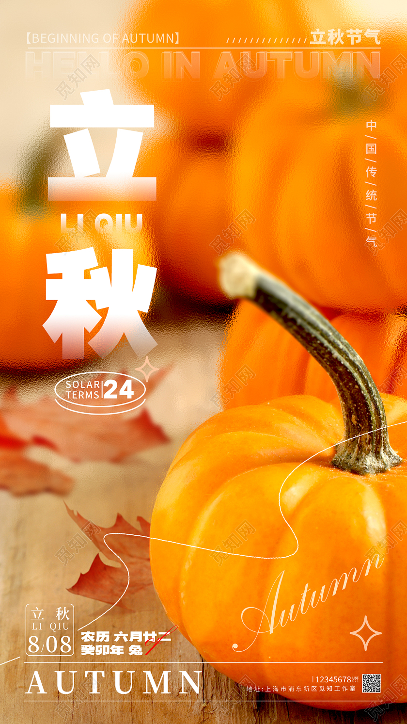 橘色摄影实拍风立秋立秋节气宣传海报立秋节气手机宣传海报