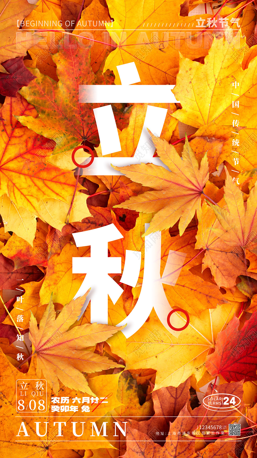 橘色简约风格立秋立秋节气宣传海报立秋节气手机宣传海报