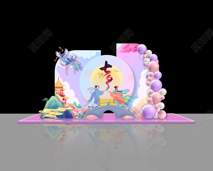 紫色大气简约国潮七夕七夕美陈七夕手举牌