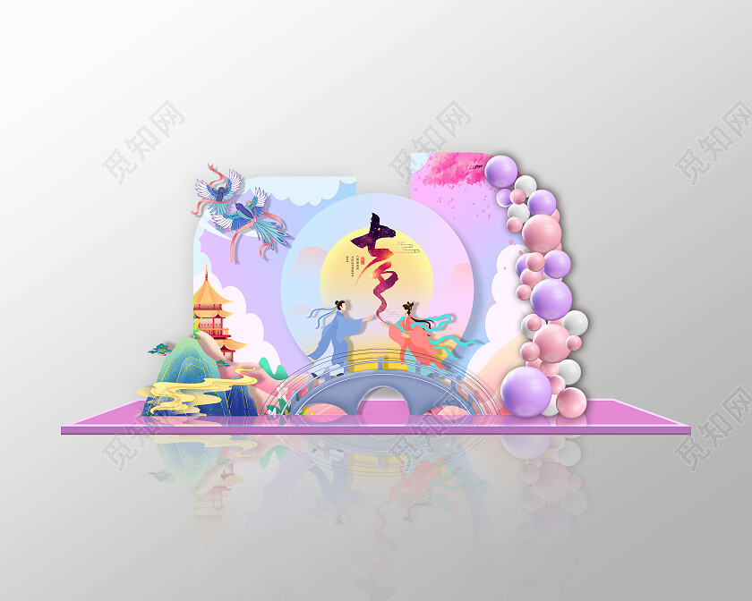 紫色大气简约国潮七夕七夕美陈七夕手举牌