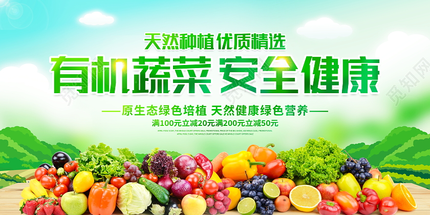 时尚大气有机蔬菜安全健康蔬菜宣传展板