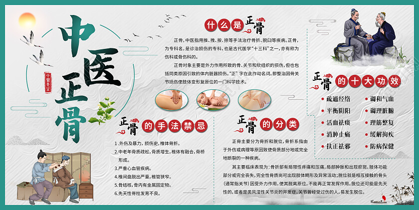 红绿搭配中式中医正骨展板中医背景墙