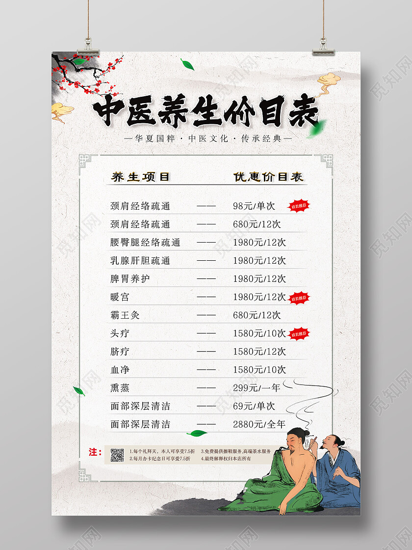 水彩水墨中国风中医价目表