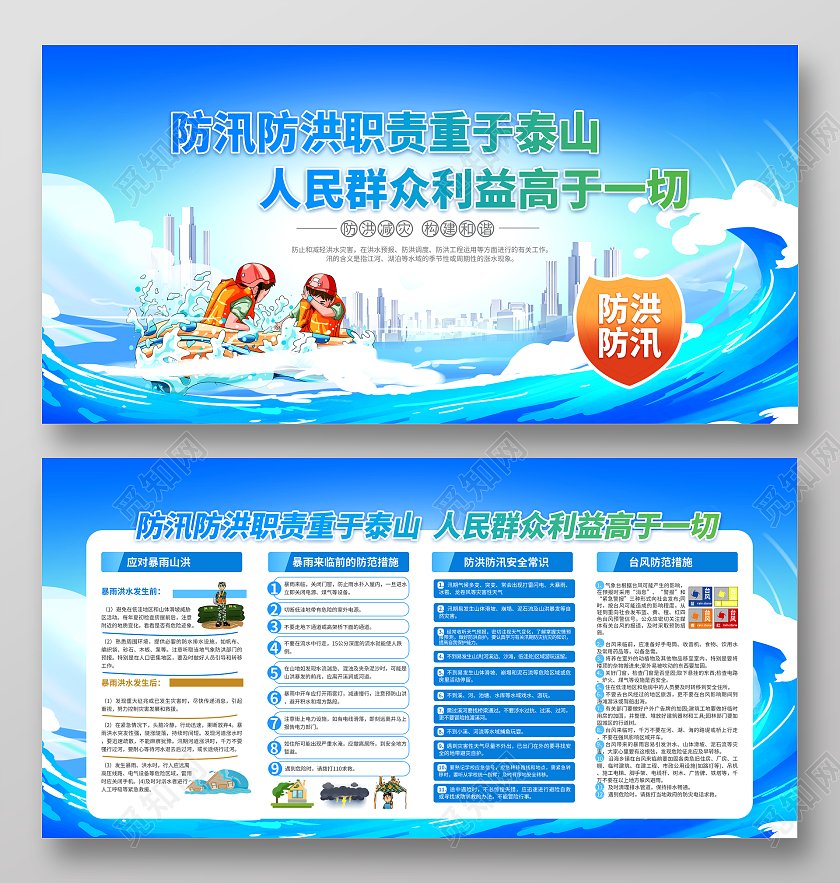 蓝色防汛防洪职责重于泰山人民群众利益高于一切展板防洪宣传栏