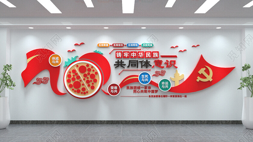 铸牢中华民族共同体意识民族团结文化墙党建文化墙3D文化墙