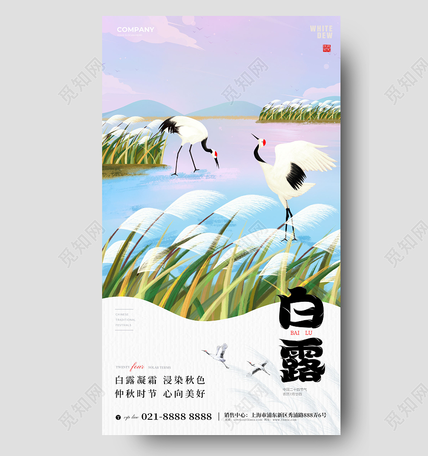 简约白露24节气手机海报宣传海报白露节气