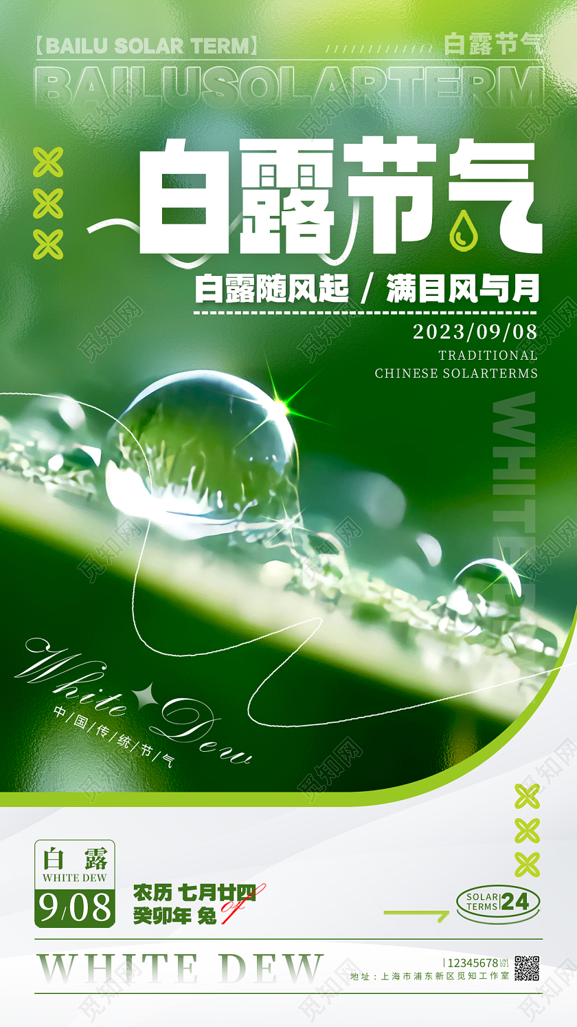 绿色版式创意风白露节气白露节气宣传海报白露节气手机宣传海报