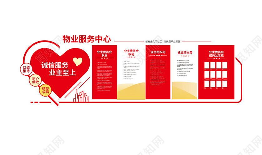 红色物业标语文化墙社区物业文化墙3D文化墙