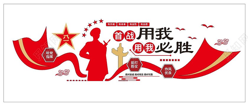 红色大气部队文化墙军队党建文化墙3D文化墙