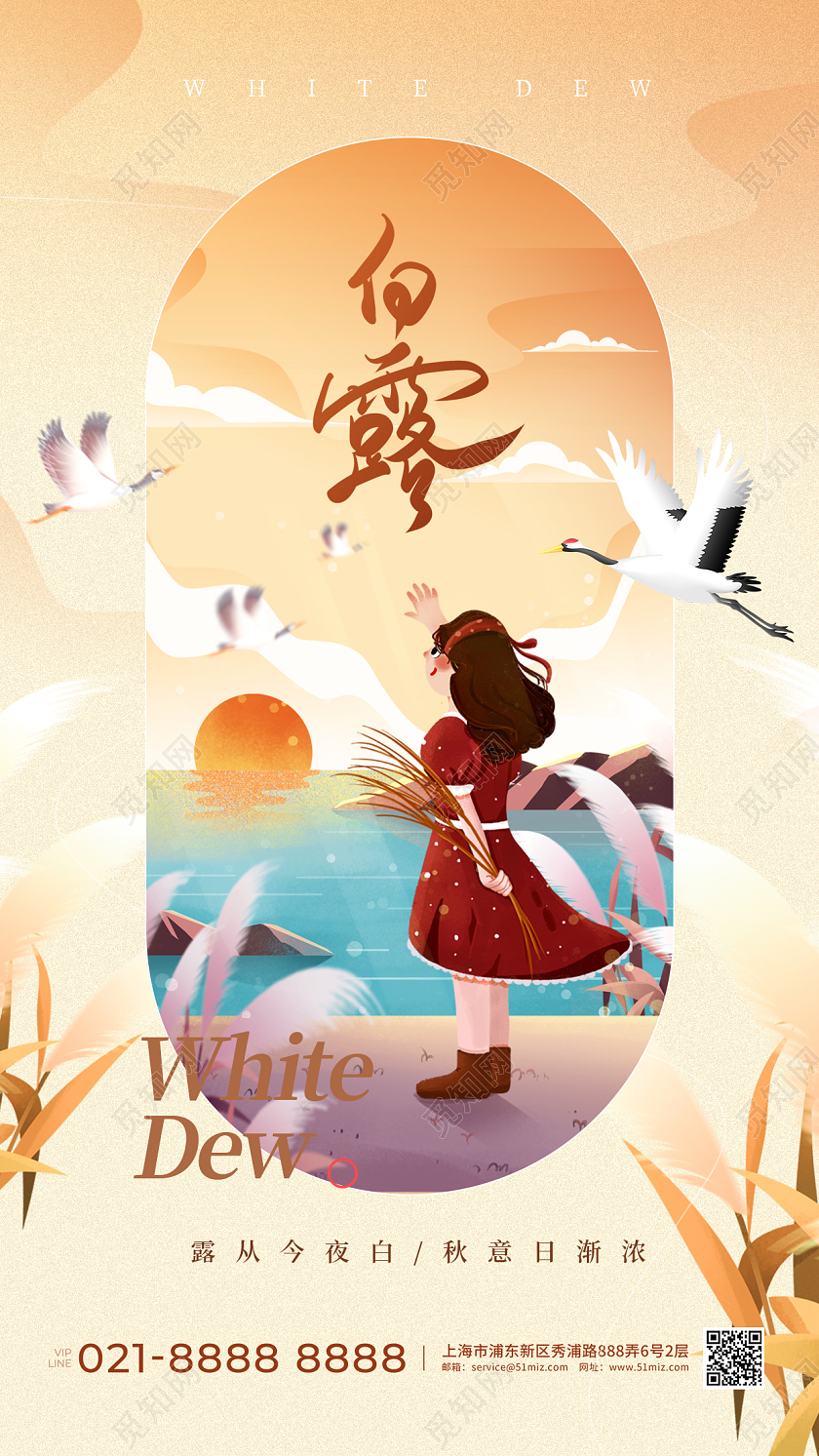国潮风白露节气手机宣传海报