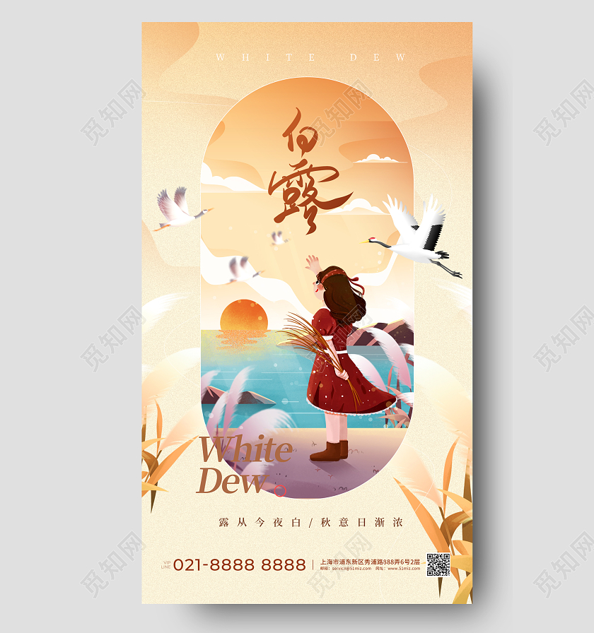 国潮风白露节气手机宣传海报