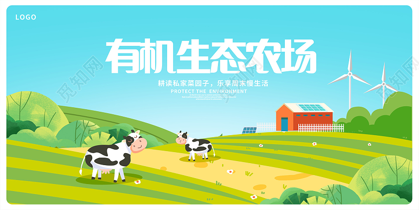蓝色有机生态农场宣传展板设计