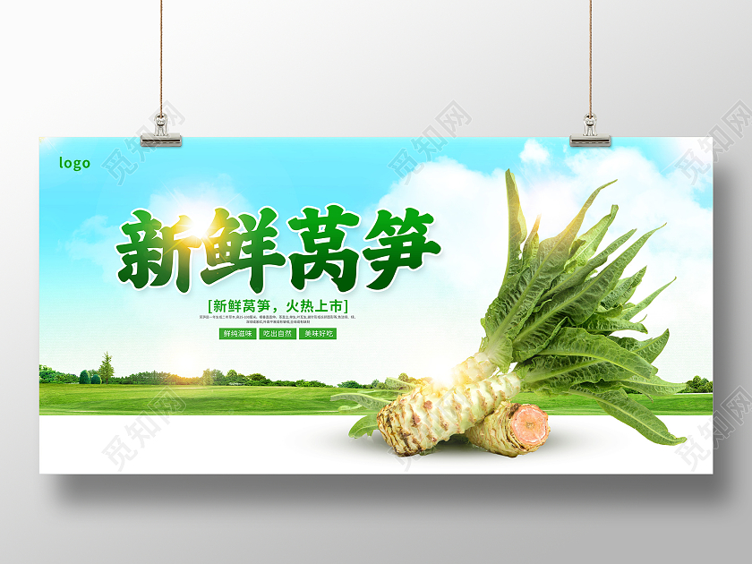 蓝色时尚新鲜莴笋促销展板设计