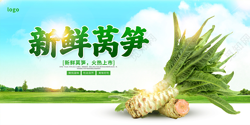 蓝色时尚新鲜莴笋促销展板设计