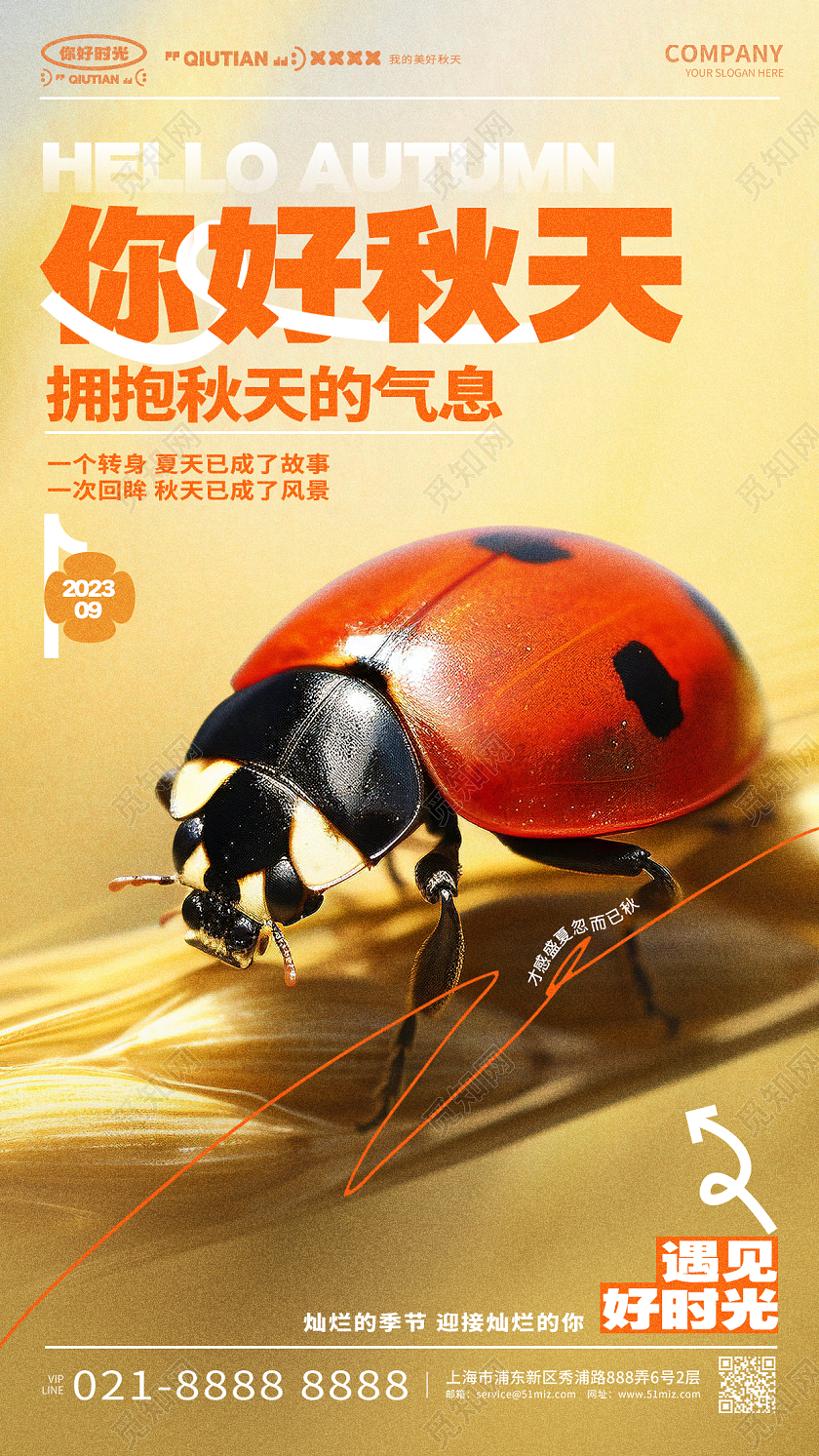 创意写实风你好秋天手机宣传海报AI