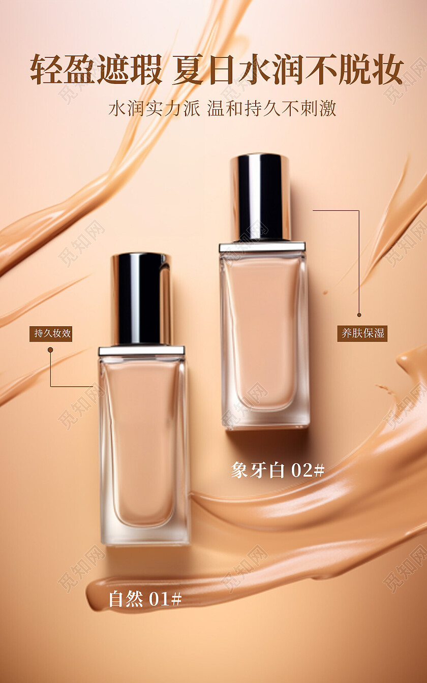 棕色膏体背景水润不脱妆粉底液宣传海报粉底海报banner