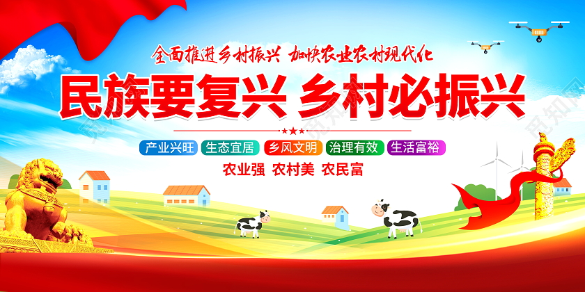 时尚大气实施乡村振兴战略宣传展板乡村振兴展板
