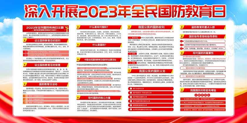 时尚大气2023全民国防教育日宣传栏展板