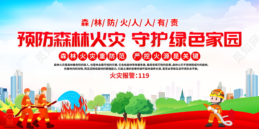 时尚大气预防森林火灾宣传展板