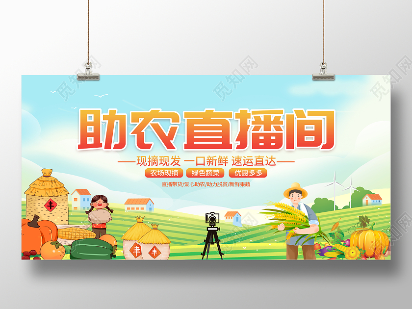 时尚大气助农直播间宣传展板