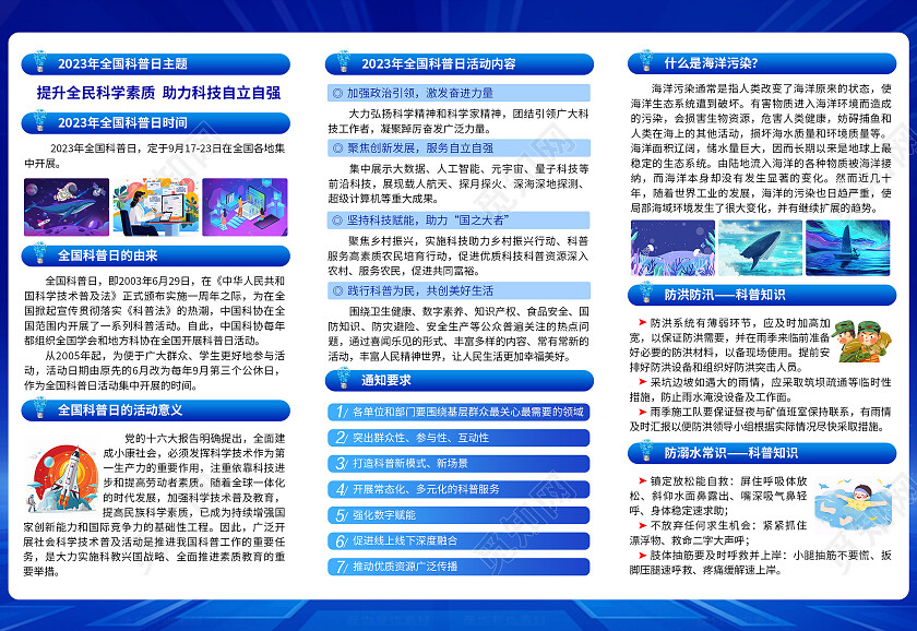 蓝色科技风格2023全国科普日三折页