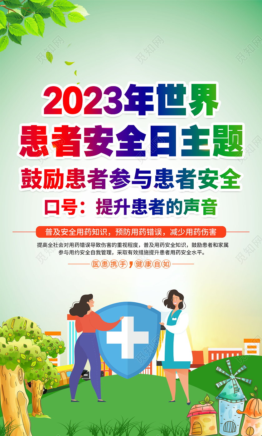 绿色风格2023世界患者安全日海报世界患者日